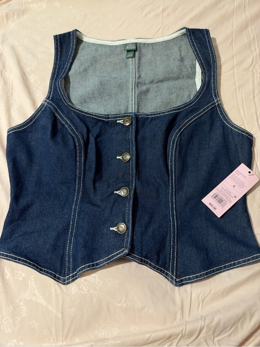 wild fable Dark Blue Denim Button-Front Vest